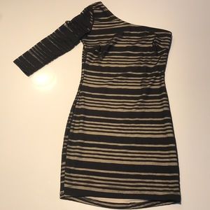 A'Gaci Beige & Mesh Mini Dress. One Sleeve. Med.